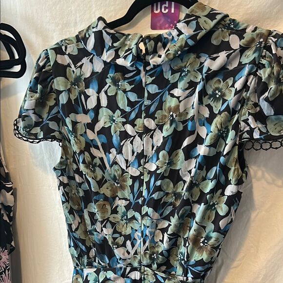 Badgley Mischka Blue Floral Collared Sheath Sz 8 *Flawed* - Picture 6 of 8